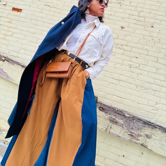 Denim and tan patchwork trousers size large - Picture 4 of 6